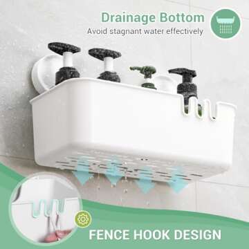 LUXEAR Shower Caddy Suction Cup Shower Basket 2 Pack, NO-Drilling Removable Plastic Shower Shelf Organizer for Bathroom Storage & Kitchen Max Hold 22lbs,Waterproof,One Second Installation Shower Rack