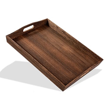HEITICUP Wooden Serving Tray-One Piece Set of Rectangular Shape Wood Coffee Table with Cut Out Handl...