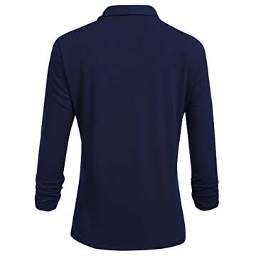 Qearal Womens Solid 3/4 Ruched Sleeve Open Front Draped Lapel Work Office Blazer Jacket