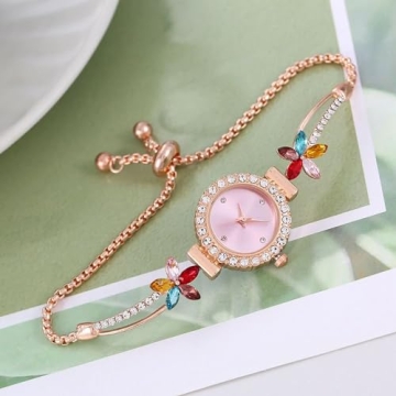 ADSBIAOYE Women's Floral Bracelet Diamond Watch