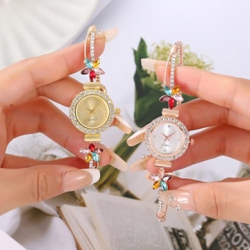 ADSBIAOYE Women's Floral Bracelet Diamond Watch