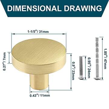 Cionyce 12 Pack Gold Knobs for Dresser Drawers, Brass Cabinet Knobs Round Decorative Dresser Drawer Pulls Handles, 1-1/5" Diameter