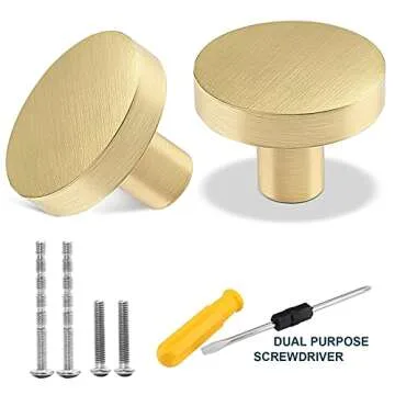 Cionyce 12 Pack Gold Knobs for Dresser Drawers, Brass Cabinet Knobs Round Decorative Dresser Drawer Pulls Handles, 1-1/5" Diameter
