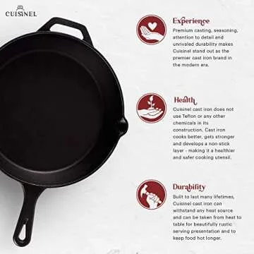 Cuisinel Cast Iron Skillet - 12"-Inch Frying Pan with Assist Handle + Red Silicone Grip Cover - Pre-...