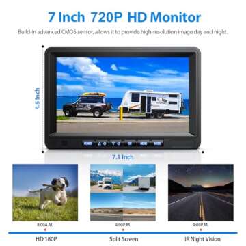 ZEROXCLUB HD Backup Camera System Kit, Loop Recording 7" Monitor with 4 Cameras, IR Night Vision Waterproof Camera with Parking Lines for Bus, Semi-Truck, Trailer, RV, Camper, BY704A