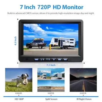 ZEROXCLUB HD Backup Camera System Kit, Loop Recording 7" Monitor with 4 Cameras, IR Night Vision Waterproof Camera with Parking Lines for Bus, Semi-Truck, Trailer, RV, Camper, BY704A