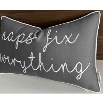EURASIA DECOR Naps Fix Everything Embroidered Decorative Lumbar Accent Throw Pillow Cover - Living R...