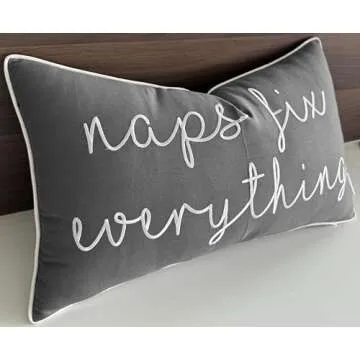 EURASIA DECOR Naps Fix Everything Embroidered Decorative Lumbar Accent Throw Pillow Cover - Living Room, Sofa, Chair, Patio, Car, Balcony, Bench, Porch, Office, Bedroom - 12x20 Inches, Dark Grey