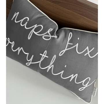 EURASIA DECOR Naps Fix Everything Embroidered Decorative Lumbar Accent Throw Pillow Cover - Living Room, Sofa, Chair, Patio, Car, Balcony, Bench, Porch, Office, Bedroom - 12x20 Inches, Dark Grey