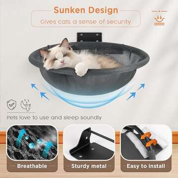 JUNSPOW Cat Hammock Wall Mounted, Foldable & Stable Cat Beds- Breathable Cat Wall Shelves for Sleeping, Playing, Climbing, and Lounging - Maximum Hold Up to 30lb (Gray)