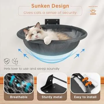 JUNSPOW Cat Hammock Wall Mounted, Foldable & Stable Cat Beds- Breathable Cat Wall Shelves for Sleeping, Playing, Climbing, and Lounging - Maximum Hold Up to 30lb (Gray)