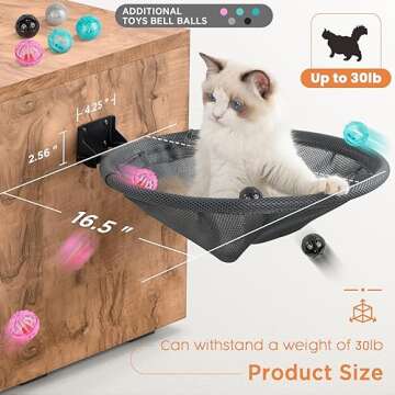 JUNSPOW Cat Hammock Wall Mounted, Foldable & Stable Cat Beds- Breathable Cat Wall Shelves for Sleeping, Playing, Climbing, and Lounging - Maximum Hold Up to 30lb (Gray)