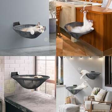 JUNSPOW Cat Hammock Wall Mounted, Foldable & Stable Cat Beds- Breathable Cat Wall Shelves for Sleeping, Playing, Climbing, and Lounging - Maximum Hold Up to 30lb (Gray)