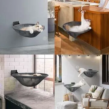 JUNSPOW Cat Hammock Wall Mounted, Foldable & Stable Cat Beds- Breathable Cat Wall Shelves for Sleeping, Playing, Climbing, and Lounging - Maximum Hold Up to 30lb (Gray)
