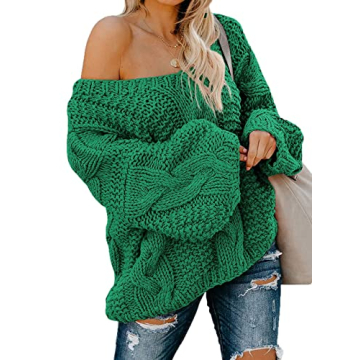 EVALESS Womens Oversized Sweaters 2023 Fashion Trendy Fall Chunky Ribbed Cable Knit V Neck Long Slee...