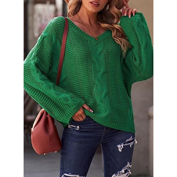 EVALESS Women's Trendy Oversized Sweater - V Neck Pullover