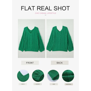 EVALESS Women's Trendy Oversized Sweater - V Neck Pullover