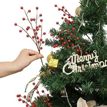 Trimgrace 12 Pack Artificial Red Berry Stems 14" Fake Holly Berry Picks for New Year Holiday Christmas Tree Vase DIY Wreath Crafts Home Decor