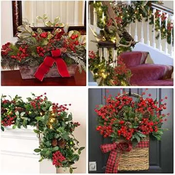 Trimgrace 12 Pack Artificial Red Berry Stems 14" Fake Holly Berry Picks for New Year Holiday Christmas Tree Vase DIY Wreath Crafts Home Decor