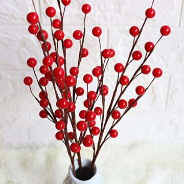 Trimgrace 12 Pack Artificial Red Berry Stems 14" Fake Holly Berry Picks for New Year Holiday Christmas Tree Vase DIY Wreath Crafts Home Decor