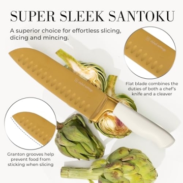 Elegant White and Gold Knife Set with Self-Sharpener