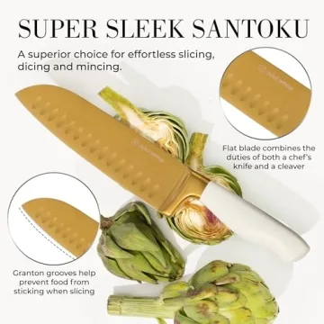 Elegant White and Gold Knife Set with Self-Sharpener