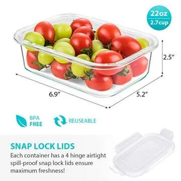 Bayco 6 Pack Glass Meal Prep Containers, Glass Food Storage Containers with Lids, Airtight Glass Lun...