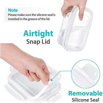 Bayco 6 Pack Glass Meal Prep Containers, Glass Food Storage Containers with Lids, Airtight Glass Lunch Bento Boxes, BPA-Free & Leak Proof (6 lids & 6 Containers)