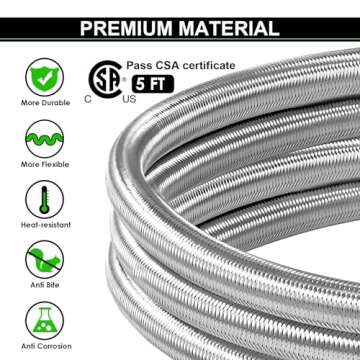 High Pressure Braided Propane Hose Extension with Conversion Coupling 3/8" Flare to 1/2" Female NPT, 1/4" Male NPT, 3/8" Male Flare for BBQ Grill, Fire Pit, Heater