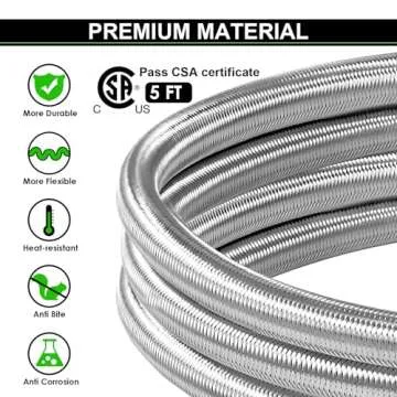 High Pressure Braided Propane Hose Extension with Conversion Coupling 3/8" Flare to 1/2" Female NPT, 1/4" Male NPT, 3/8" Male Flare for BBQ Grill, Fire Pit, Heater