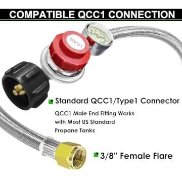 High Pressure Braided Propane Hose Extension with Conversion Coupling 3/8" Flare to 1/2" Female NPT, 1/4" Male NPT, 3/8" Male Flare for BBQ Grill, Fire Pit, Heater