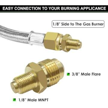 High Pressure Braided Propane Hose Extension with Conversion Coupling 3/8" Flare to 1/2" Female NPT, 1/4" Male NPT, 3/8" Male Flare for BBQ Grill, Fire Pit, Heater