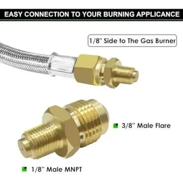 High Pressure Braided Propane Hose Extension with Conversion Coupling 3/8" Flare to 1/2" Female NPT, 1/4" Male NPT, 3/8" Male Flare for BBQ Grill, Fire Pit, Heater