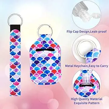 30pcs Hand Sanitizer Holders Set, Empty Travel Size Bottles Keychain Holders Set with 10pcs Lanyard Wristlet, 10pcs Refillable Clear Empty Bottles and 10pcs Keychain Holder for Backpack and Purse