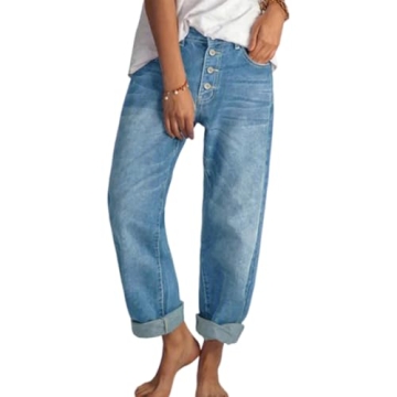 Nupucy Women's Fall Casual Loose Straight Leg Jeans High Waisted Baggy Buttons Down Boyfreiend Denim...
