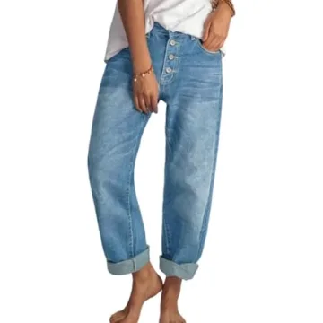 Nupucy Women's Fall Casual Loose Straight Leg Jeans High Waisted Baggy Buttons Down Boyfreiend Denim...
