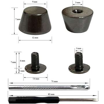 Honigo 24 Pack Gun Black Rivets Stud Handbag Purse Feet 1/2 inch Flat Head Metal Solid Brass Studs S...