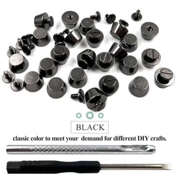 Honigo 24 Pack Gun Black Rivets Stud Handbag Purse Feet 1/2 inch Flat Head Metal Solid Brass Studs Screw Back Feet 12mm Buckle Spikes Leathercraft for Leather Bag Totes DIY Craft