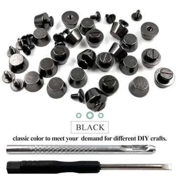 Honigo 24 Pack Gun Black Rivets Stud Handbag Purse Feet 1/2 inch Flat Head Metal Solid Brass Studs Screw Back Feet 12mm Buckle Spikes Leathercraft for Leather Bag Totes DIY Craft