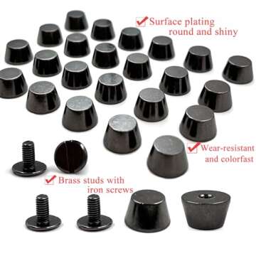 Honigo 24 Pack Gun Black Rivets Stud Handbag Purse Feet 1/2 inch Flat Head Metal Solid Brass Studs Screw Back Feet 12mm Buckle Spikes Leathercraft for Leather Bag Totes DIY Craft