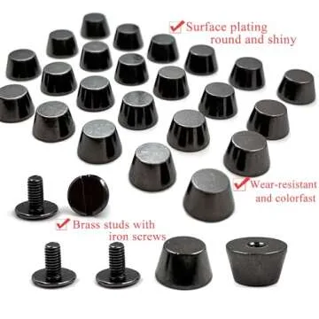 Honigo 24 Pack Gun Black Rivets Stud Handbag Purse Feet 1/2 inch Flat Head Metal Solid Brass Studs Screw Back Feet 12mm Buckle Spikes Leathercraft for Leather Bag Totes DIY Craft
