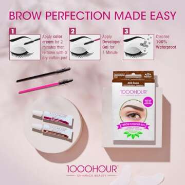 1000 Hour Professional Formula Brow Color Kit - Defined Brows with a Long-Lasting Formula with Eyebrow Mascara - Brow Gel for Stunning Brows that Last Up To 6 Weeks with 12 Applications - Dark Brown