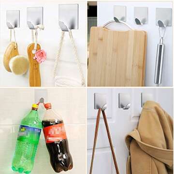 FOTYRIG Adhesive Hooks Heavy Duty Stick on Waterproof Stainless Steel Hooks for Hanging Coat, Hat,Towel Robe Hook Rack Wall Mount- Bathroom and Bedroom 8 Packs