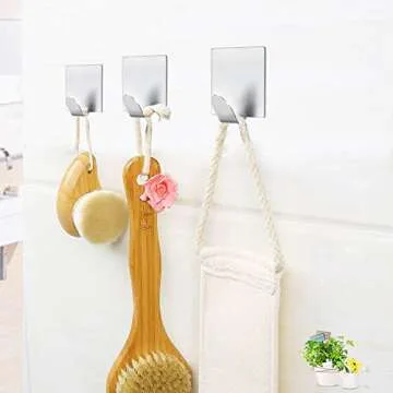 FOTYRIG Adhesive Hooks Heavy Duty Stick on Waterproof Stainless Steel Hooks for Hanging Coat, Hat,Towel Robe Hook Rack Wall Mount- Bathroom and Bedroom 8 Packs