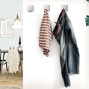 FOTYRIG Adhesive Hooks Heavy Duty Stick on Waterproof Stainless Steel Hooks for Hanging Coat, Hat,Towel Robe Hook Rack Wall Mount- Bathroom and Bedroom 8 Packs