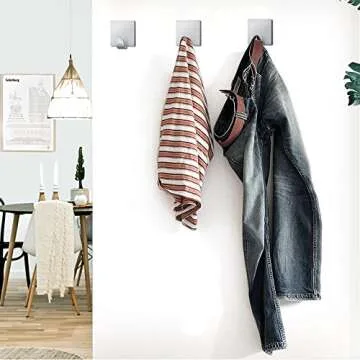 FOTYRIG Adhesive Hooks Heavy Duty Stick on Waterproof Stainless Steel Hooks for Hanging Coat, Hat,Towel Robe Hook Rack Wall Mount- Bathroom and Bedroom 8 Packs