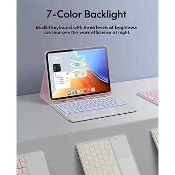 CHESONA for iPad Air 11 Inch Case with Keyboard M3/M2 (2025/2024), 7-Color Backlight, Multi-Touch Trackpad, 2 Wireless Channels, for iPad Pro 11 (4th/3rd/2nd/1st Gen) & iPad Air 5th & 4th Gen, Pink