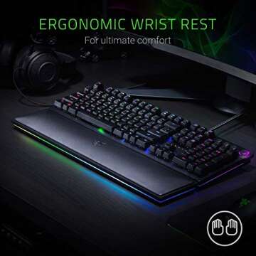 Razer Huntsman Elite Gaming Keyboard: Fast Keyboard Switches - Clicky Optical Switches - Chroma RGB Lighting - Magnetic Plush Wrist Rest - Dedicated Media Keys & Dial - Classic Black