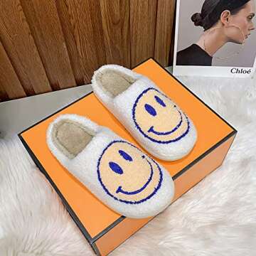 PLMOKN Cute Smile Face Furry Slippers for Women
