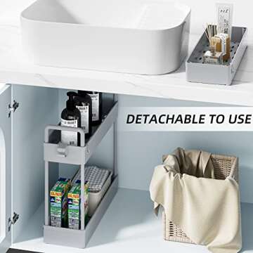 SOLEJAZZ Slim Storage Cart, 3 Tier Bathroom Cart Organizer Mobile Shelving Unit Rolling Utility Cart, Slide Out Organizer for Kitchen, Bathroom, Laundry, Narrow Places, Gray